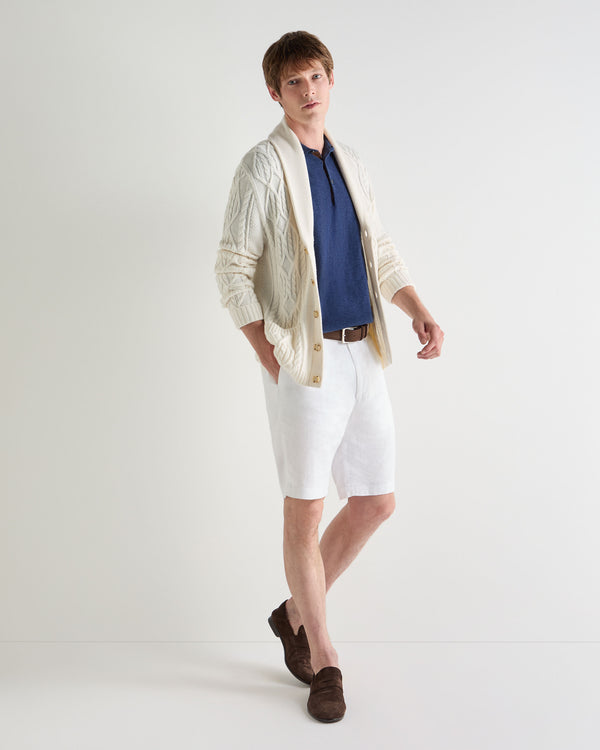 N.Peal Men's Polzeath Cotton Cashmere Polo T-Shirt Dark Denim Blue