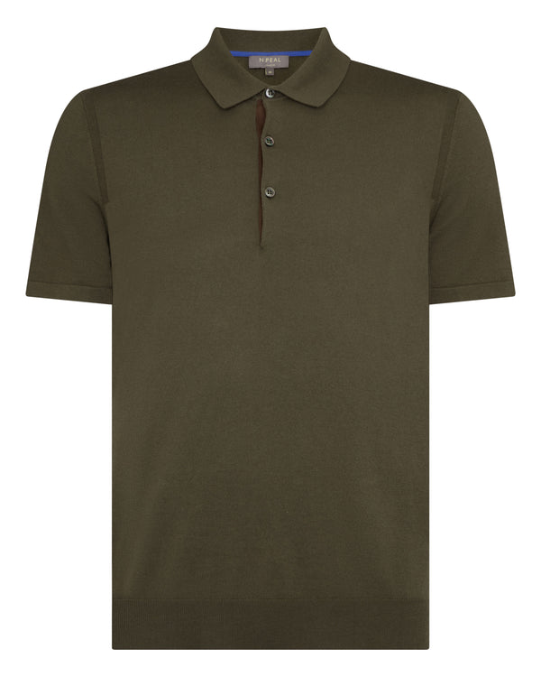 N.Peal Men's Polzeath Cotton Cashmere Polo T-Shirt Khaki Green