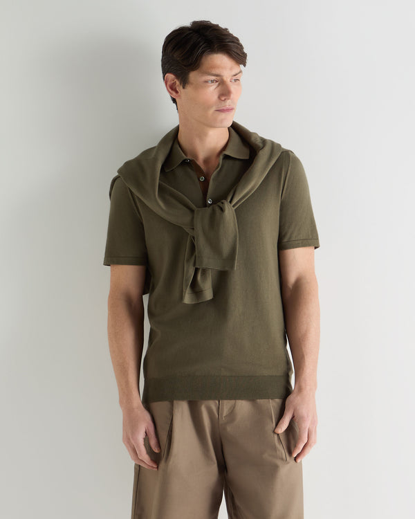 N.Peal Men's Polzeath Cotton Cashmere Polo T-Shirt Khaki Green
