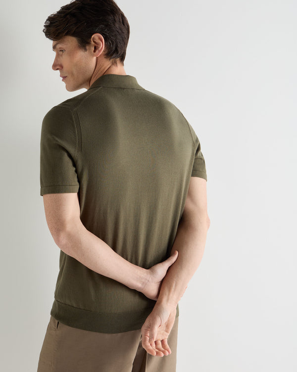 N.Peal Men's Polzeath Cotton Cashmere Polo T-Shirt Khaki Green