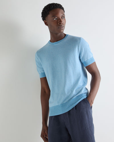 N.Peal Men's Newquay Cotton Cashmere T-Shirt Cornflower Blue