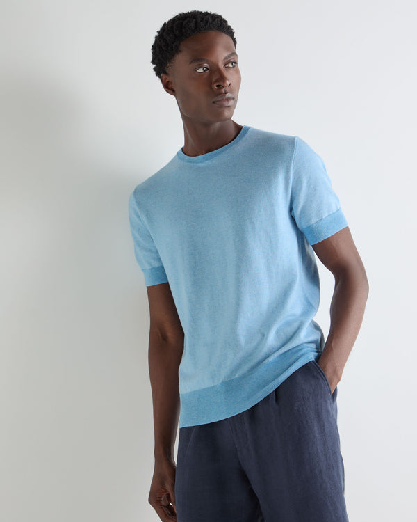 N.Peal Men's Newquay Cotton Cashmere T-Shirt Cornflower Blue