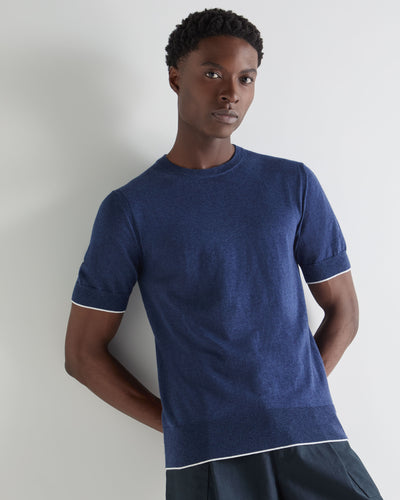 N.Peal Men's Newquay Cotton Cashmere T-Shirt Dark Denim Blue