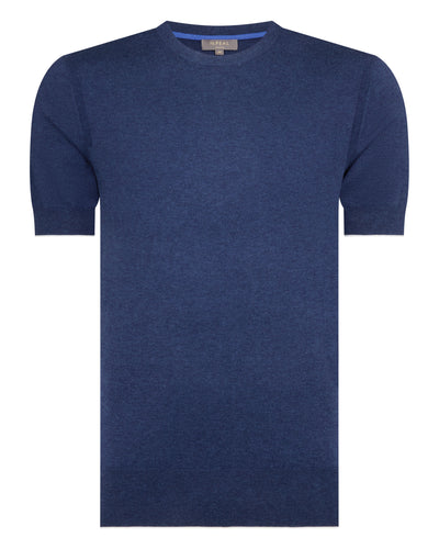 N.Peal Men's Newquay Cotton Cashmere T-Shirt Dark Denim Blue