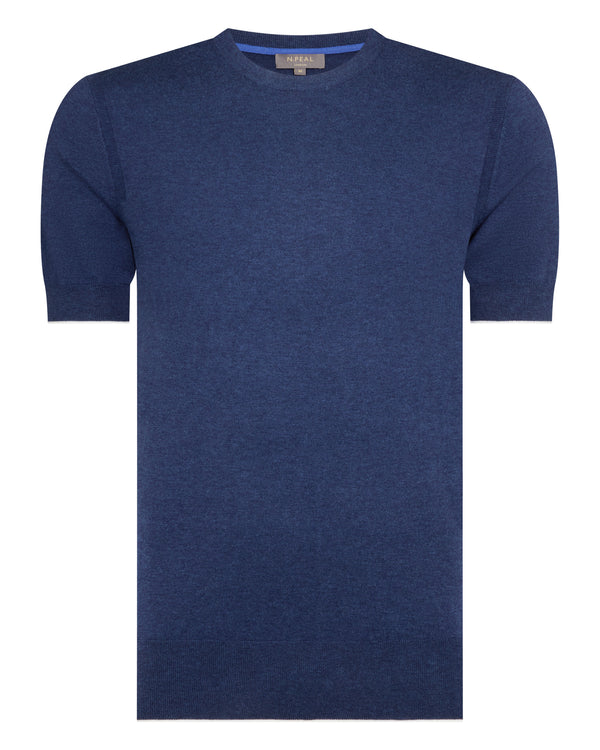 N.Peal Men's Newquay Cotton Cashmere T-Shirt Dark Denim Blue