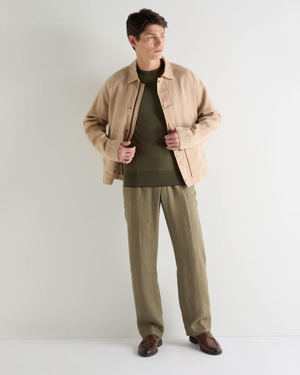 N.Peal Men's Newquay Cotton Cashmere T-Shirt Khaki Green