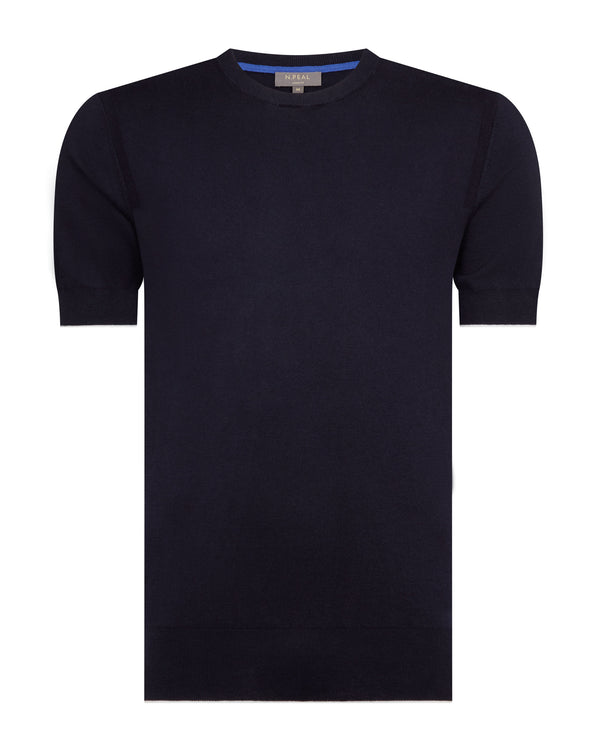 N.Peal Men's Newquay Cotton Cashmere T-Shirt Navy Blue