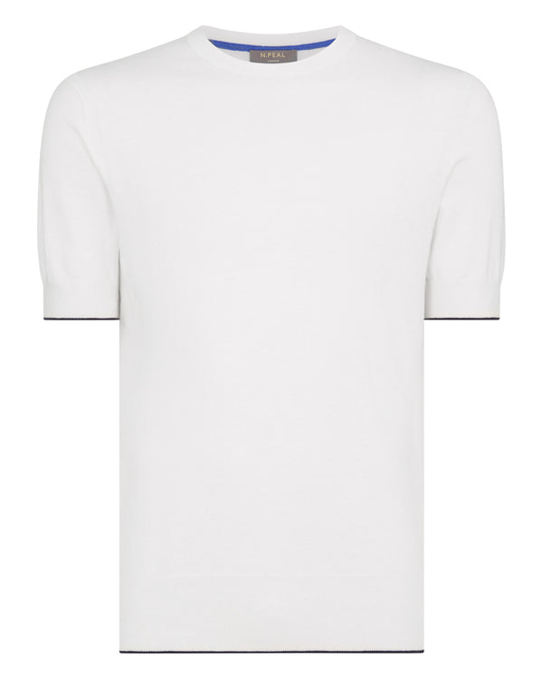 N.Peal Men's Newquay Cotton Cashmere T-Shirt New Ivory White