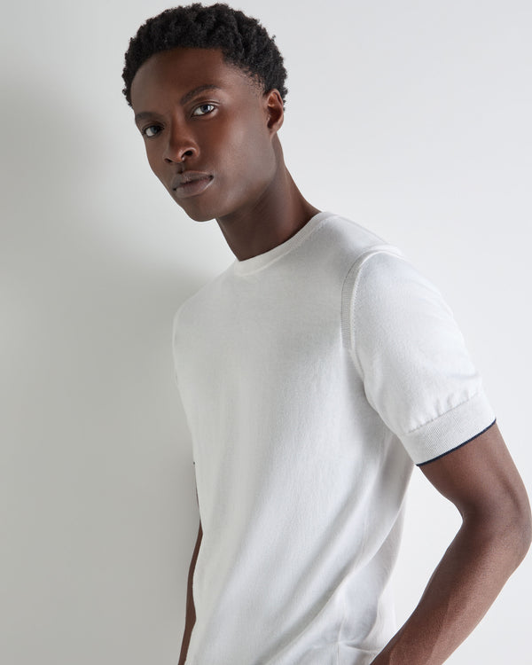 N.Peal Men's Newquay Cotton Cashmere T-Shirt New Ivory White