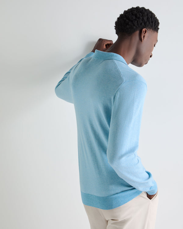 N.Peal Men's Padstow Cotton Cashmere Polo Shirt Cornflower Blue