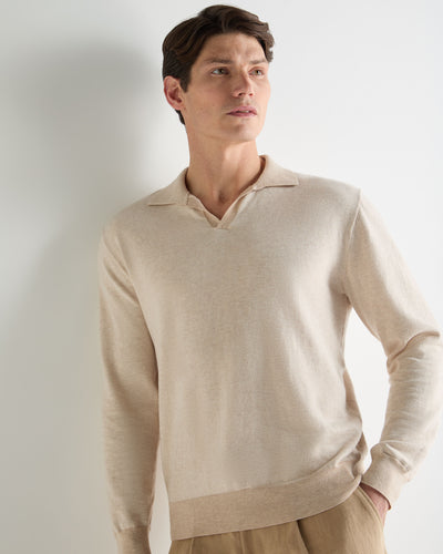 N.Peal Men's Padstow Cotton Cashmere Polo Shirt Sandstone Brown