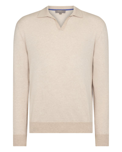 N.Peal Men's Padstow Cotton Cashmere Polo Shirt Sandstone Brown