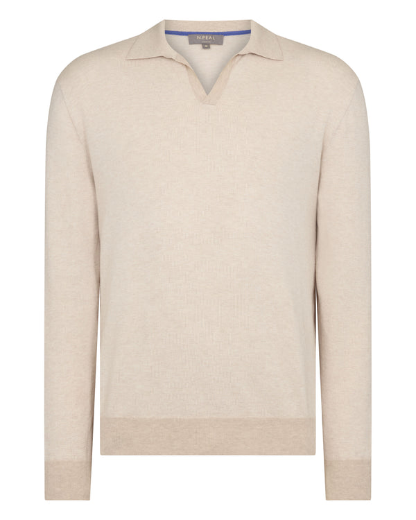 N.Peal Men's Padstow Cotton Cashmere Polo Shirt Sandstone Brown