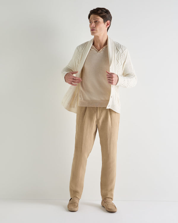 N.Peal Men's Padstow Cotton Cashmere Polo Shirt Sandstone Brown