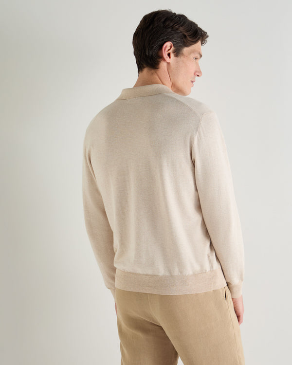 N.Peal Men's Padstow Cotton Cashmere Polo Shirt Sandstone Brown