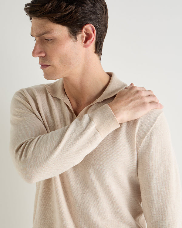 N.Peal Men's Padstow Cotton Cashmere Polo Shirt Sandstone Brown
