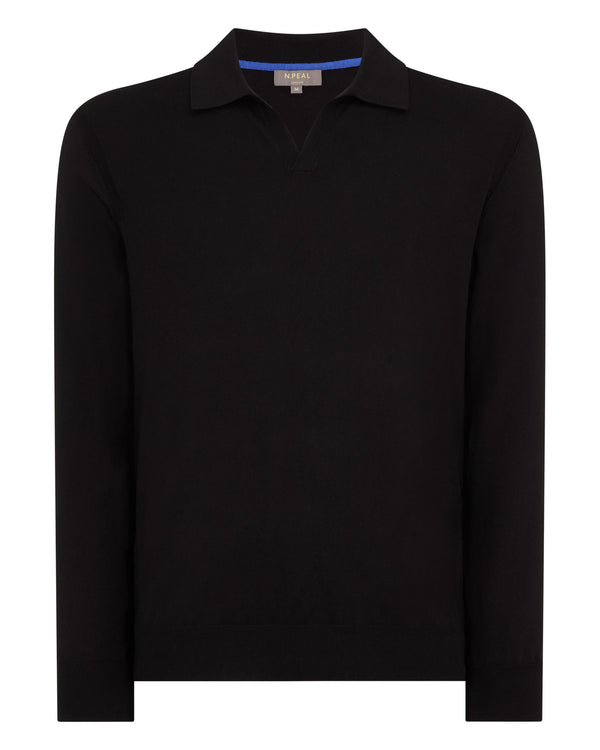 N.Peal Men's Padstow Cotton Cashmere Polo Shirt Black