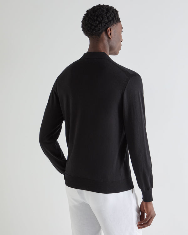 N.Peal Men's Padstow Cotton Cashmere Polo Shirt Black