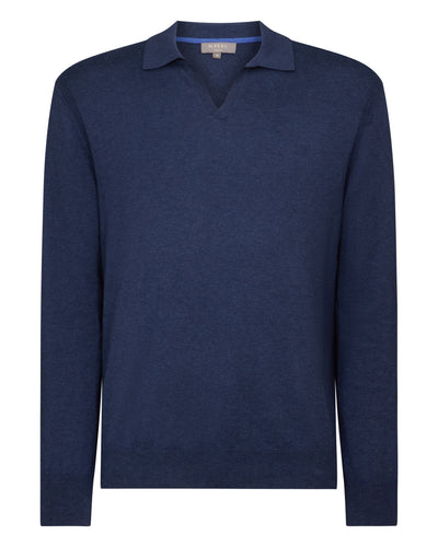 N.Peal Men's Padstow Cotton Cashmere Polo Shirt Dark Denim Blue