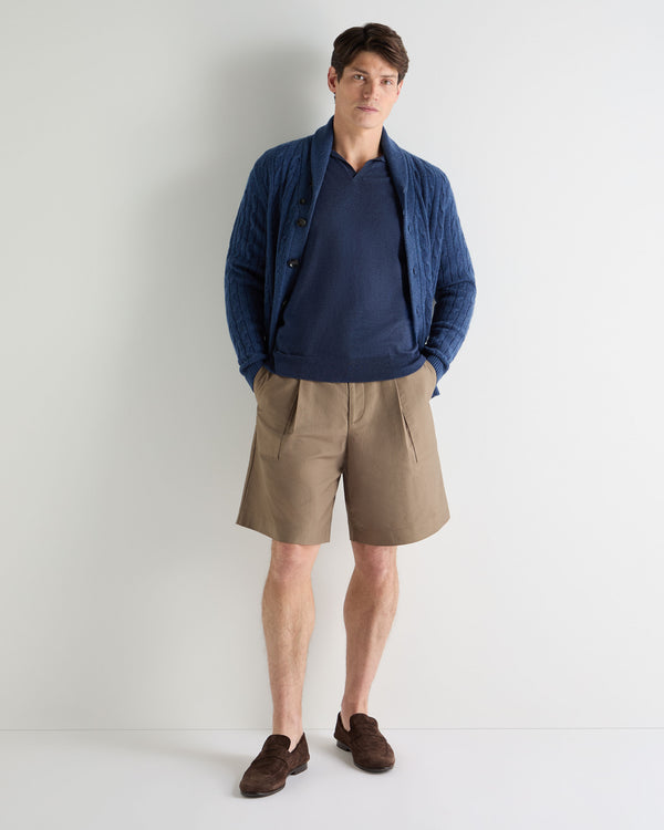 N.Peal Men's Padstow Cotton Cashmere Polo Shirt Dark Denim Blue