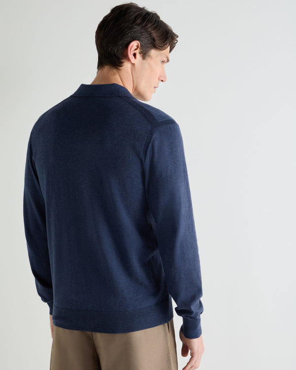 N.Peal Men's Padstow Cotton Cashmere Polo Shirt Dark Denim Blue