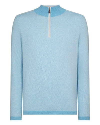 N.Peal Men's Salcombe Jacquard Half Zip Cotton Cashmere Jumper Cornflower Blue