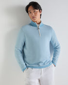 Men's Salcombe Jacquard Half Zip Cotton Cashmere Jumper Cornflower Blue