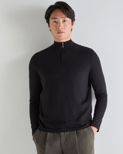 N.Peal Men's Salcombe Half Zip Cotton Cashmere Jumper Black