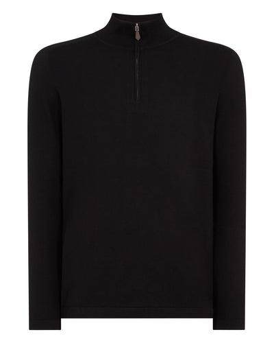 N.Peal Men's Salcombe Half Zip Cotton Cashmere Jumper Black
