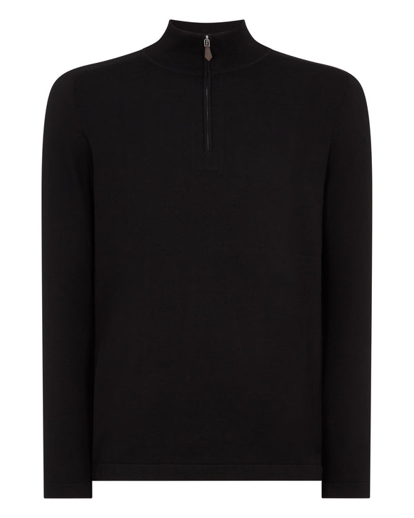 N.Peal Men's Salcombe Half Zip Cotton Cashmere Jumper Black