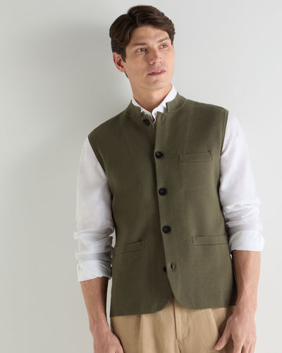 N.Peal Men's Penzance Cotton Cashmere Gilet Khaki Green