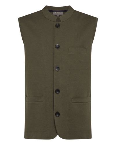 N.Peal Men's Penzance Cotton Cashmere Gilet Khaki Green