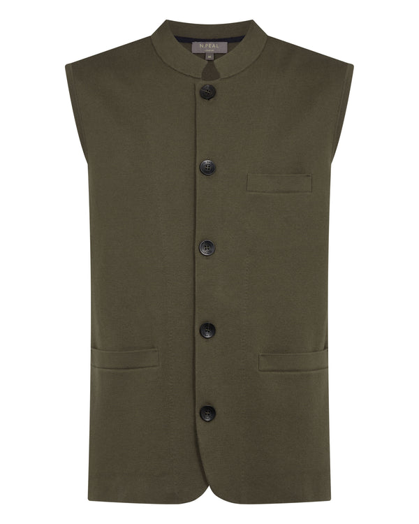 N.Peal Men's Penzance Cotton Cashmere Gilet Khaki Green