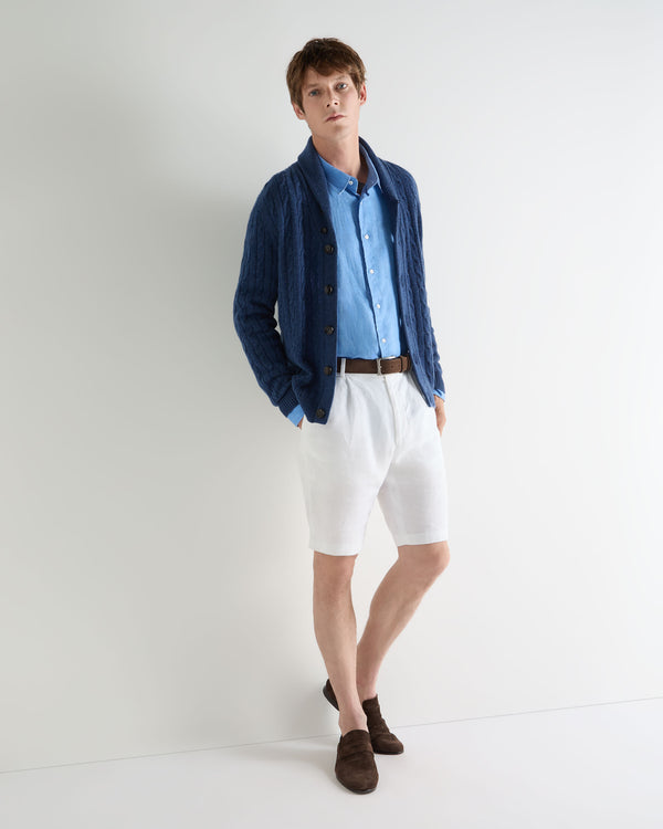 N.Peal Men's Garrick Shawl Cable Cashmere Cardigan Bright Denim Blue