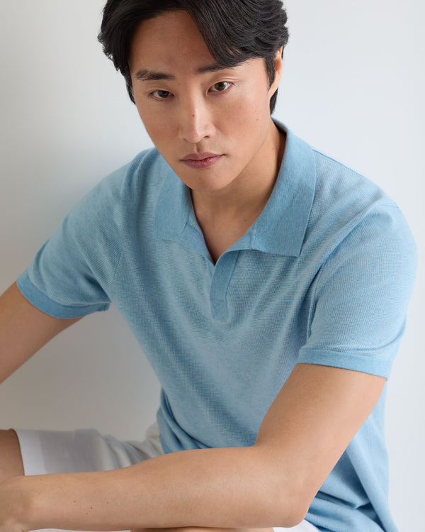 N.Peal Men's Polo Cotton Cashmere T-Shirt Cornflower Blue