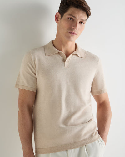 N.Peal Men's Polo Cotton Cashmere T-Shirt Sandstone Brown