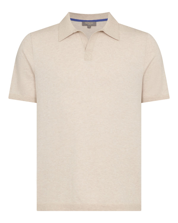 N.Peal Men's Polo Cotton Cashmere T-Shirt Sandstone Brown