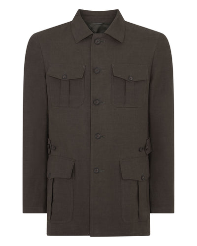 N.Peal Men's Casablanca Linen Jacket Arabica Khaki Green