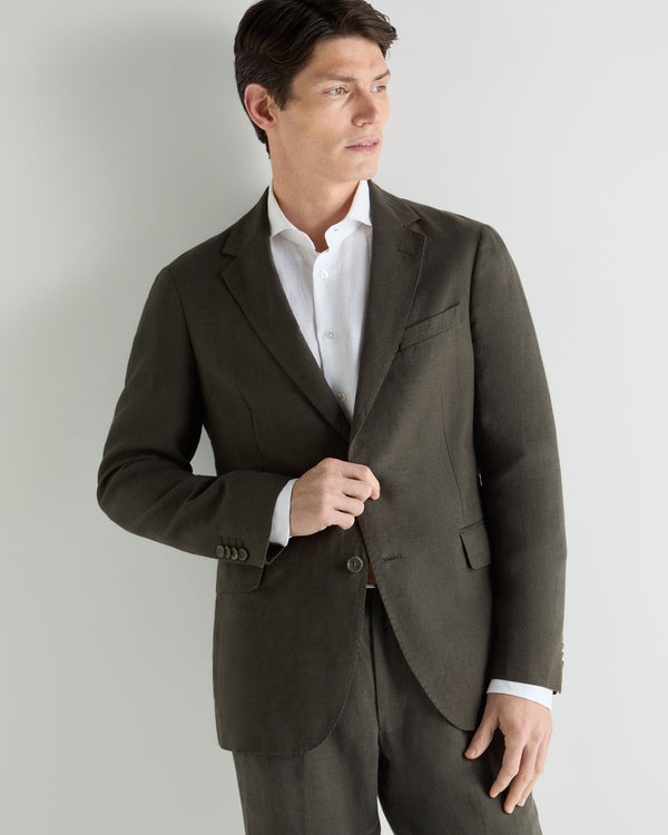 N.Peal Men's Amalfi Linen Jacket Arabica Khaki Green