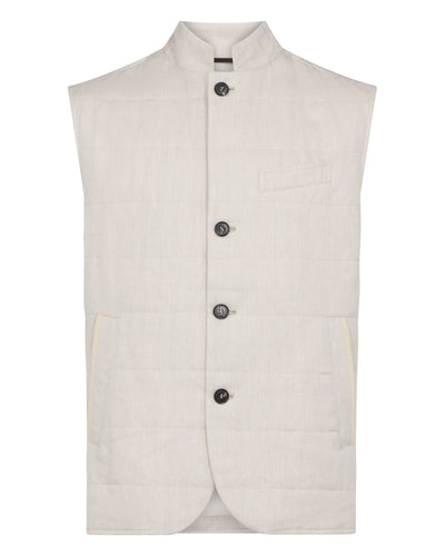 N.Peal Men's Seville Linen Gilet Chalk White