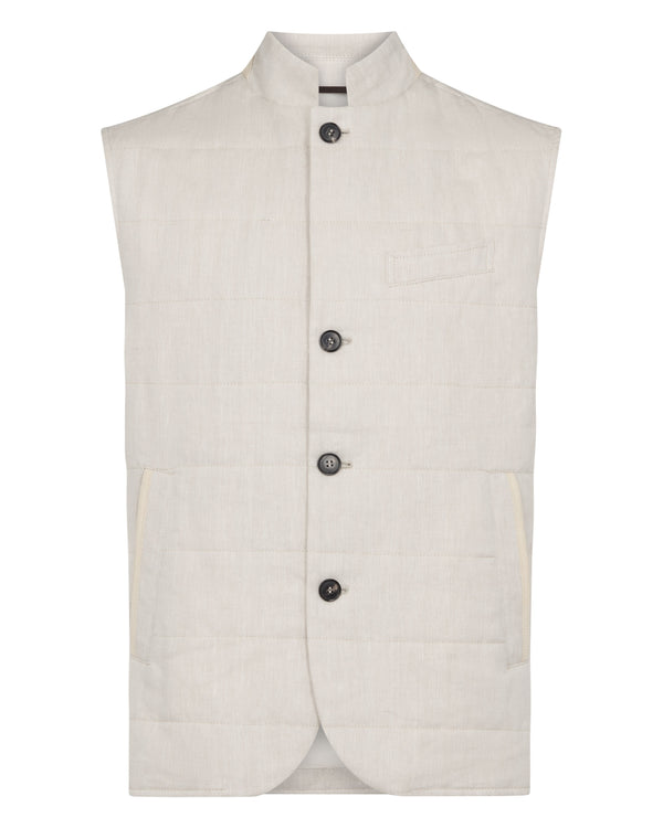 N.Peal Men's Seville Linen Gilet Chalk White