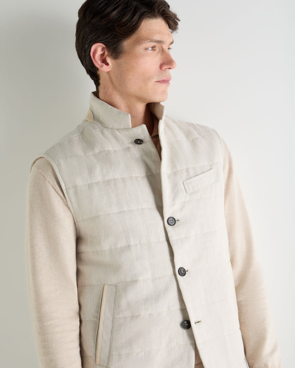 N.Peal Men's Seville Linen Gilet Chalk White