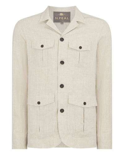 N.Peal Men's Safari Linen Jacket Sand Brown