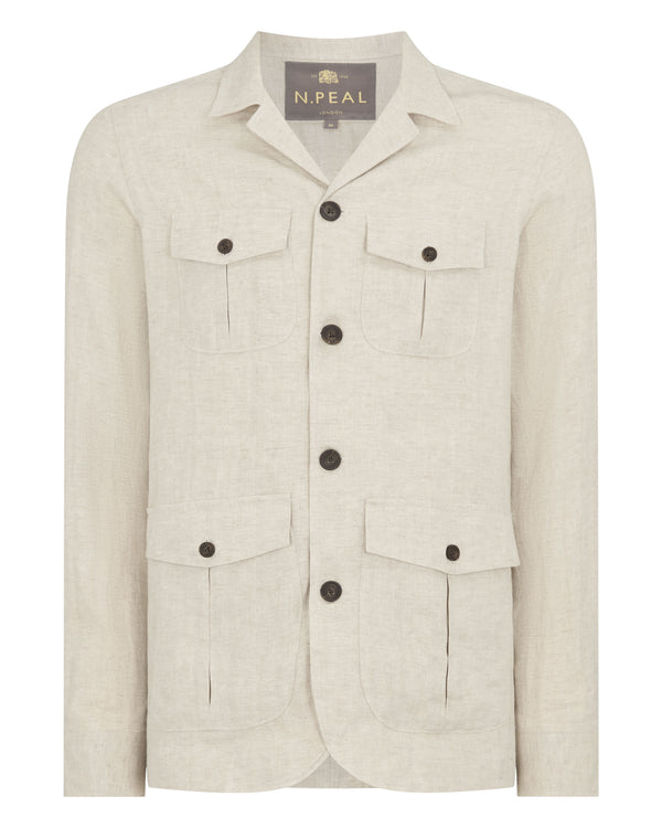 N.Peal Men's Safari Linen Jacket Sand Brown