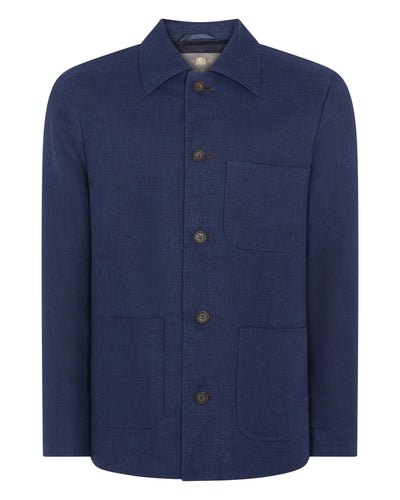 N.Peal Men's Scala Linen Blend Overshirt Navy Blue