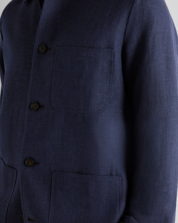 N.Peal Men's Scala Linen Blend Overshirt Navy Blue