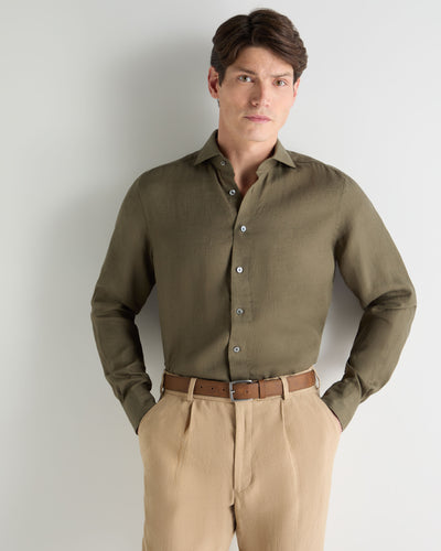 N.Peal Men's Cannes Linen Shirt Khaki Green