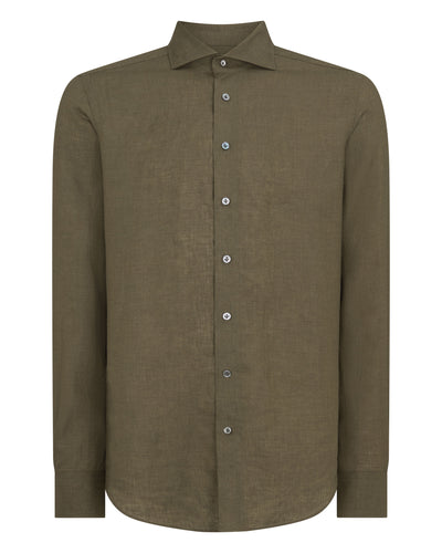 N.Peal Men's Cannes Linen Shirt Khaki Green