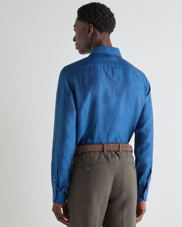 N.Peal Men's Cannes Linen Shirt Petrol Blue