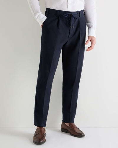 N.Peal Men's Atrani Drawstring Cotton Trousers Navy Blue